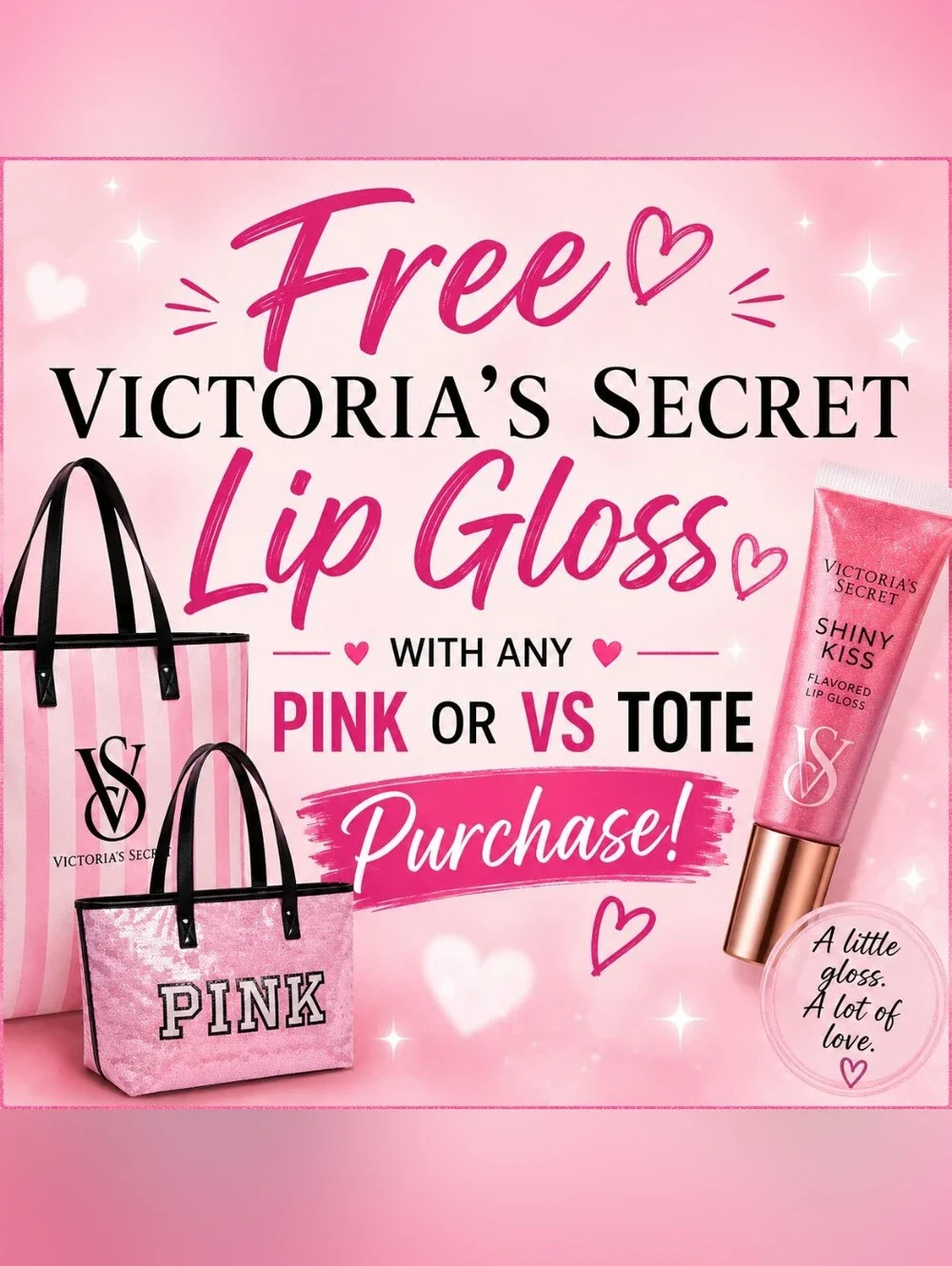 💖 FREE Victoria's Secret Lip Gloss with Any Pink or VS Tote! Limited Tote 💖